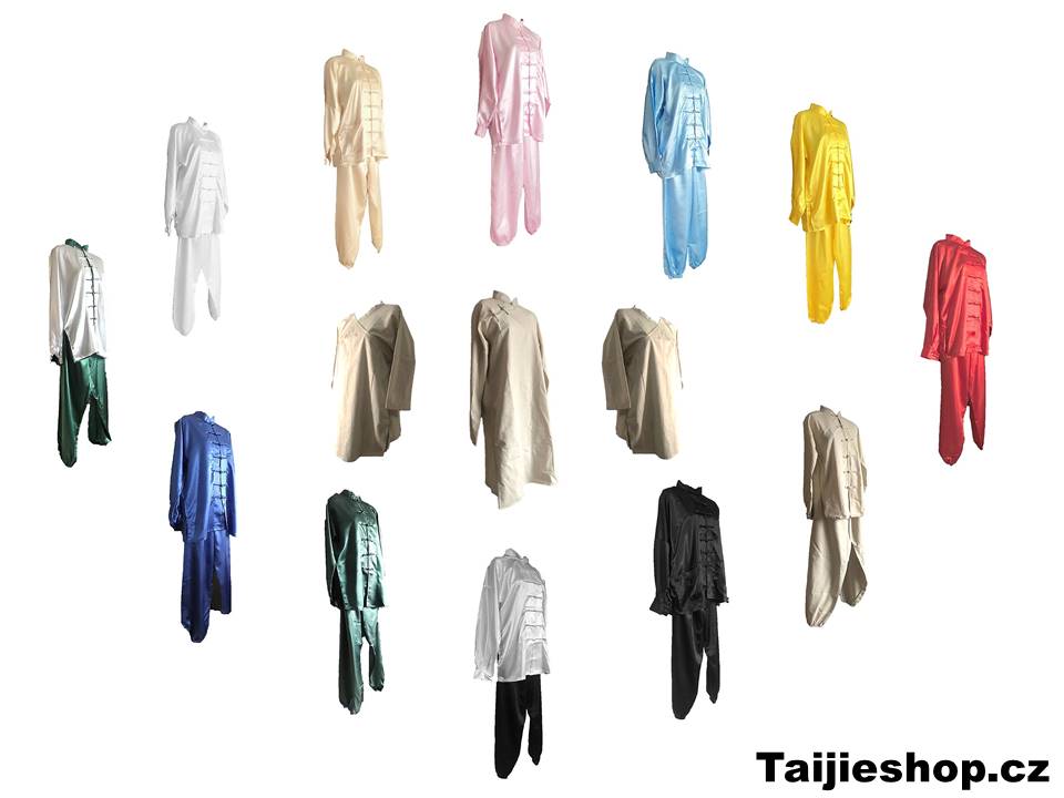 Saténové a bavlněné obleky, komplety, šaty, uniformy a oděvy na Tchaj-ťi (Taiji, Taichi, Tajči). Zakázková výroba - vyrábíme obleky z různých materiálů ve všech velikostech S,M,L,XL,XXL,XXXL.